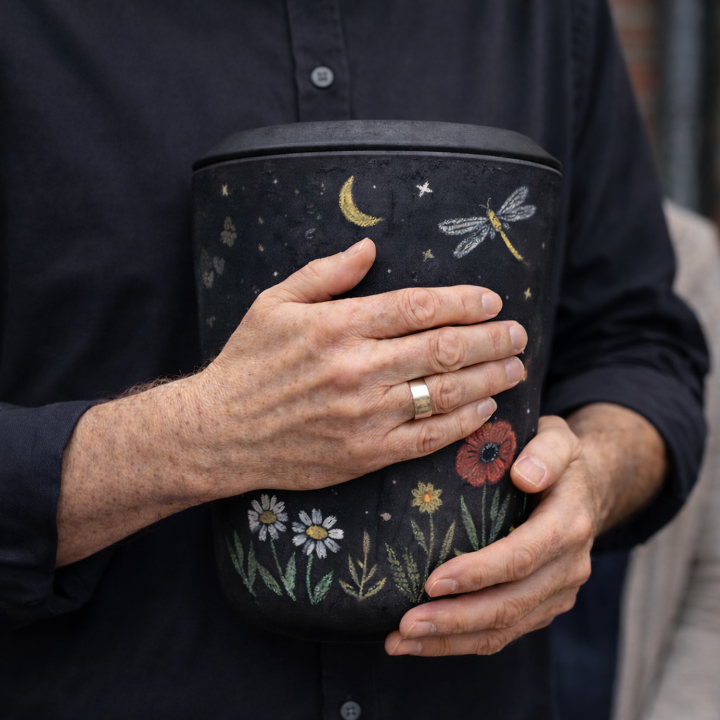 Kohleurne kreative Gestaltung mit Farben und Handbemalung